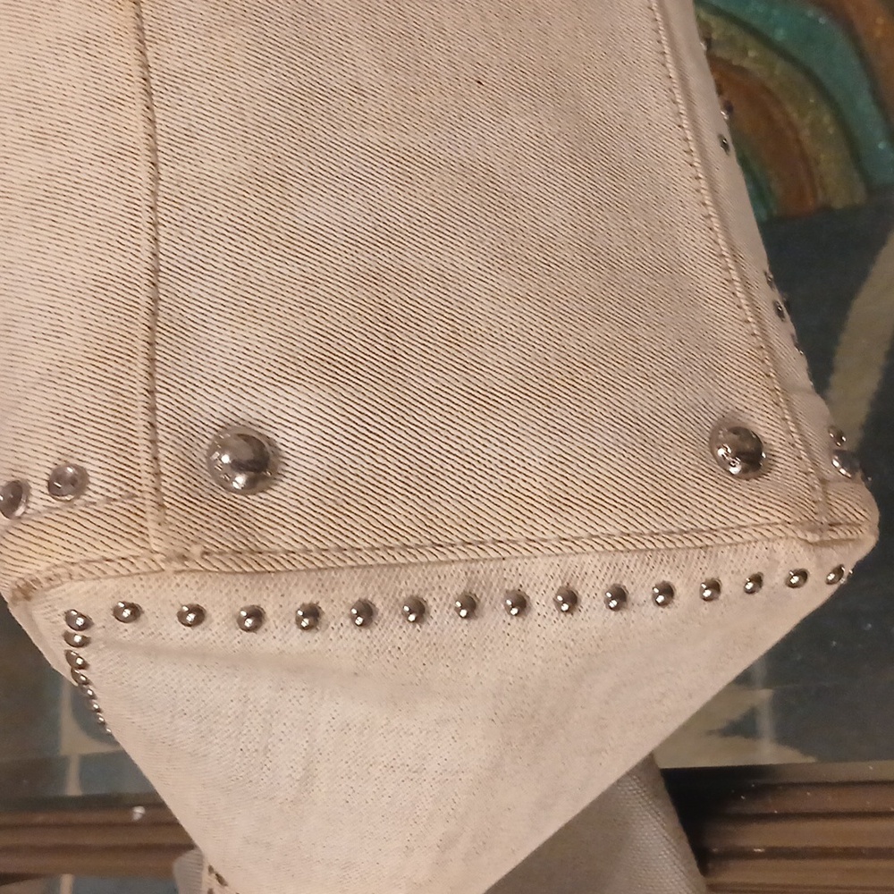 Prada Light Gray Denim Canapa Studded Tote Bag With Crossbody Strap - Picture 7 of 16
